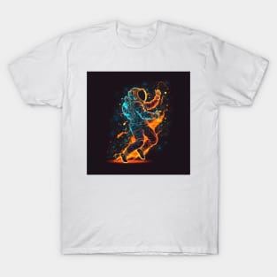 Astronaut dancing in space with fire T-Shirt